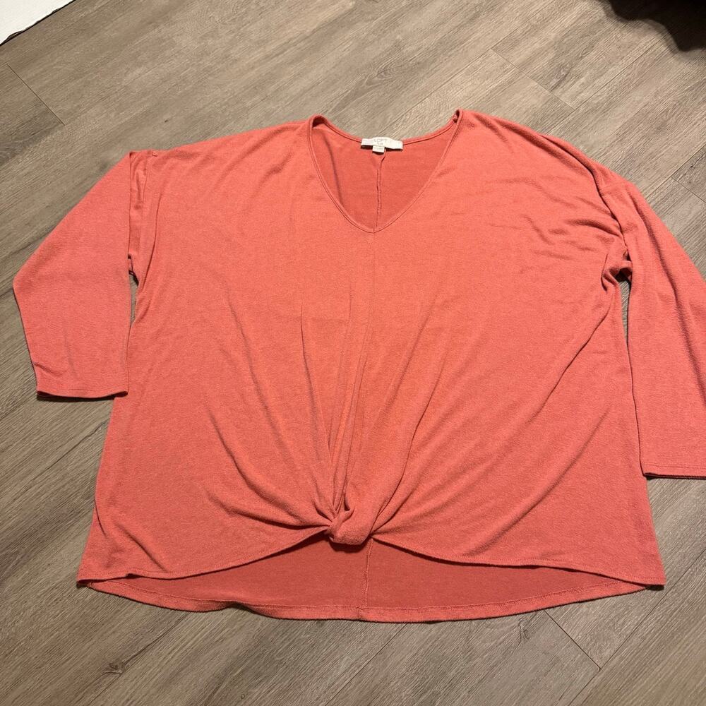 LOFT Plus Coral Knot Front V Neck Top Size 24 26 Soft Stretch Casual